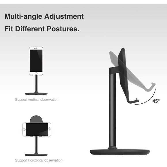 Support de Téléphone pour Bureau, Support de Téléphone Portable Support de Téléphone de Bureau Réglable Support de Tablette Dock de Téléphone (Noir)