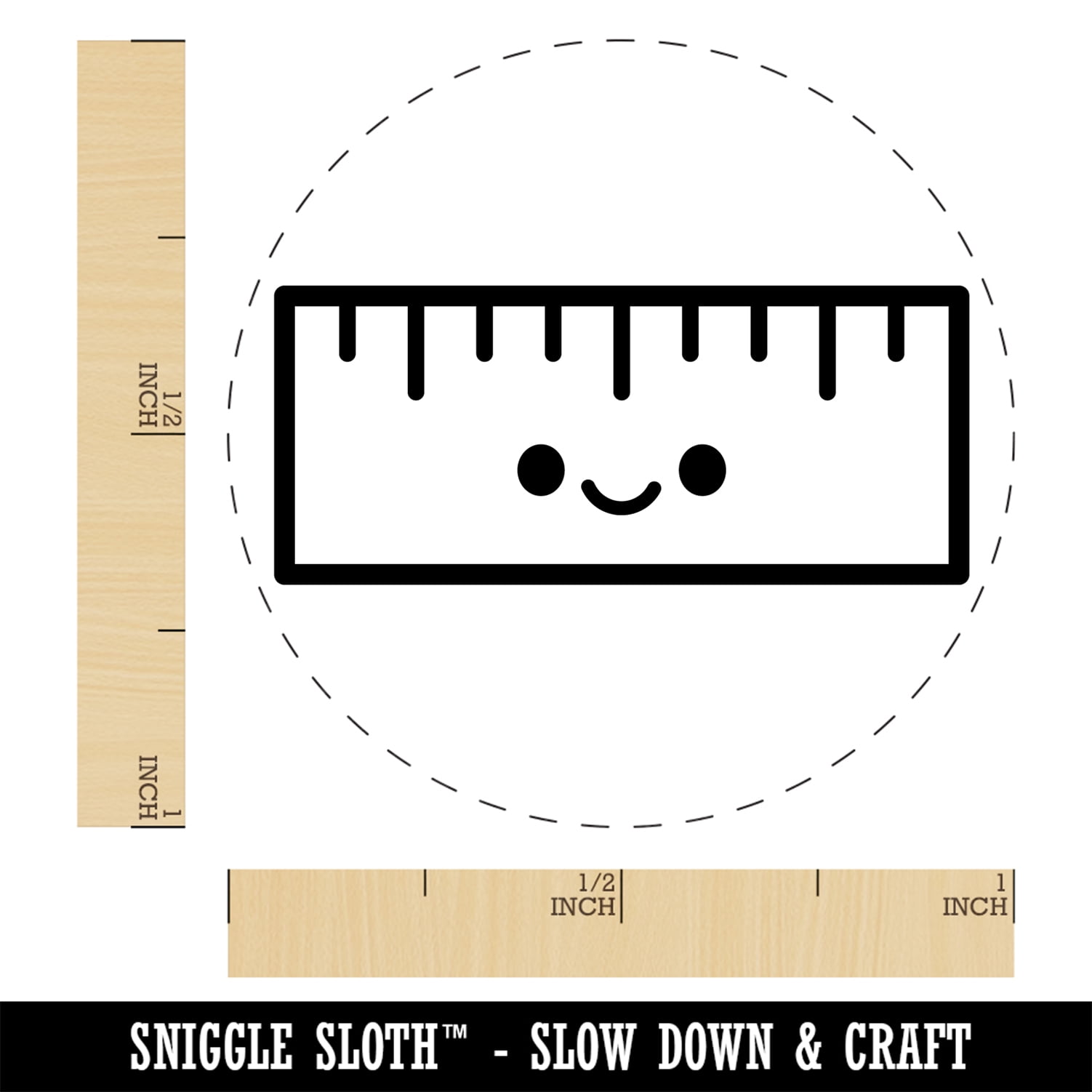 Kawaii Ruler Teacher School Self-Inking Rubber Stamp Ink Stamper - Purple Ink - Medium 1 Inch