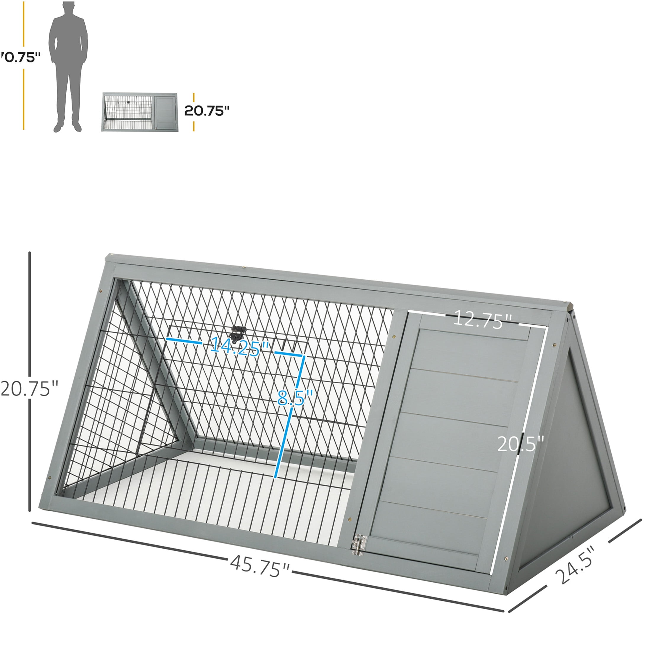 JERFIT 46" A-Frame Outdoor Rabbit Hutch with Run, Grey Wooden Small Animal Cage House for Rabbits, Guinea Pigs