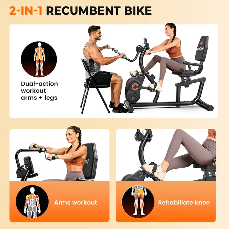 LNOW 2-in-1 Recumbent Exercise Bike, White photo 8