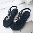thumbnail image 5 of FAMITION Rhinestone Flat Sandals for Women Casual Summer Beach Bohemian Comfortable Thong Flip Flops Shoes Navy Blue 6, 5 of 7