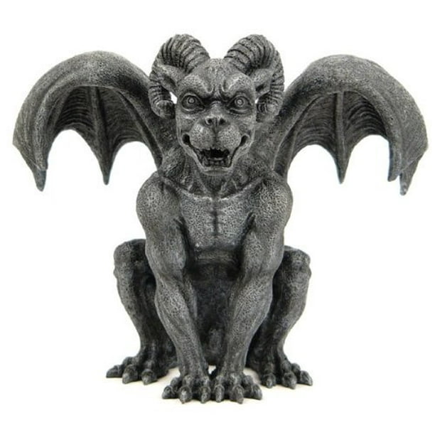 GOTHIC RAM HORNED GARGOYLE CROUCHING STATUE FIGURINE PERCHING ON CASTLE