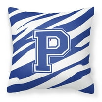 Letter P Initial Tiger Stripe Blue and White Fabric Decorative Pillow