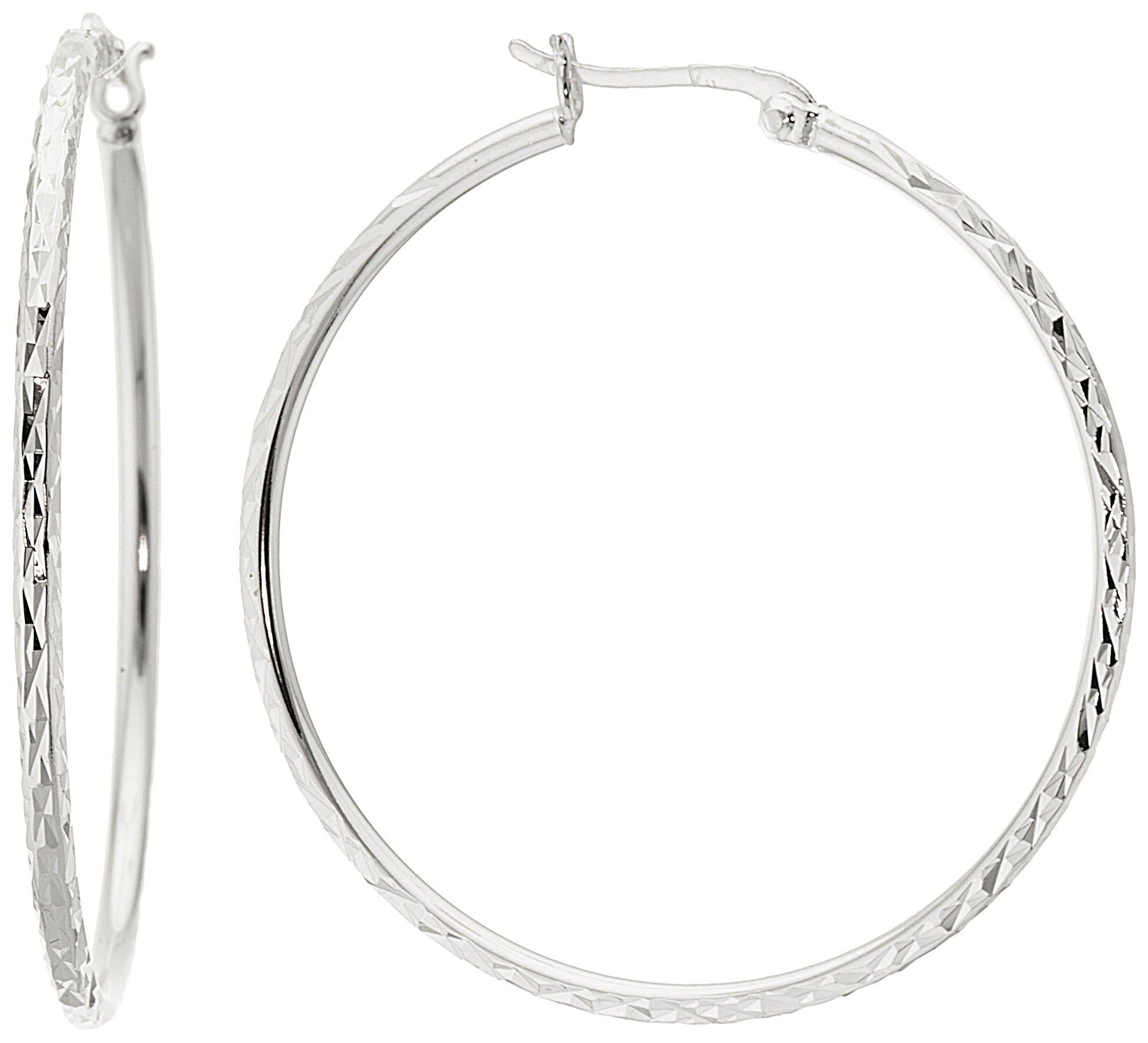 40mm Silver Tone Crystal Hoop Earrings 