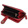 thumbnail image 2 of Cartera de cuero con bloqueo RFID Cartera de mujer con doble botón a presión de gran capacidad con correa para muñeca extraíble Rojo vino, 2 of 12