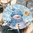 thumbnail image 3 of Blue Snowman Christmas Fitted Tablecloth with Elastic Edged, Round Table Cloth for Dining Table, Snowflake Xmas Winter Waterproof Oil Proof Table Cover for Indoor Outdoor 55"-60", 3 of 9