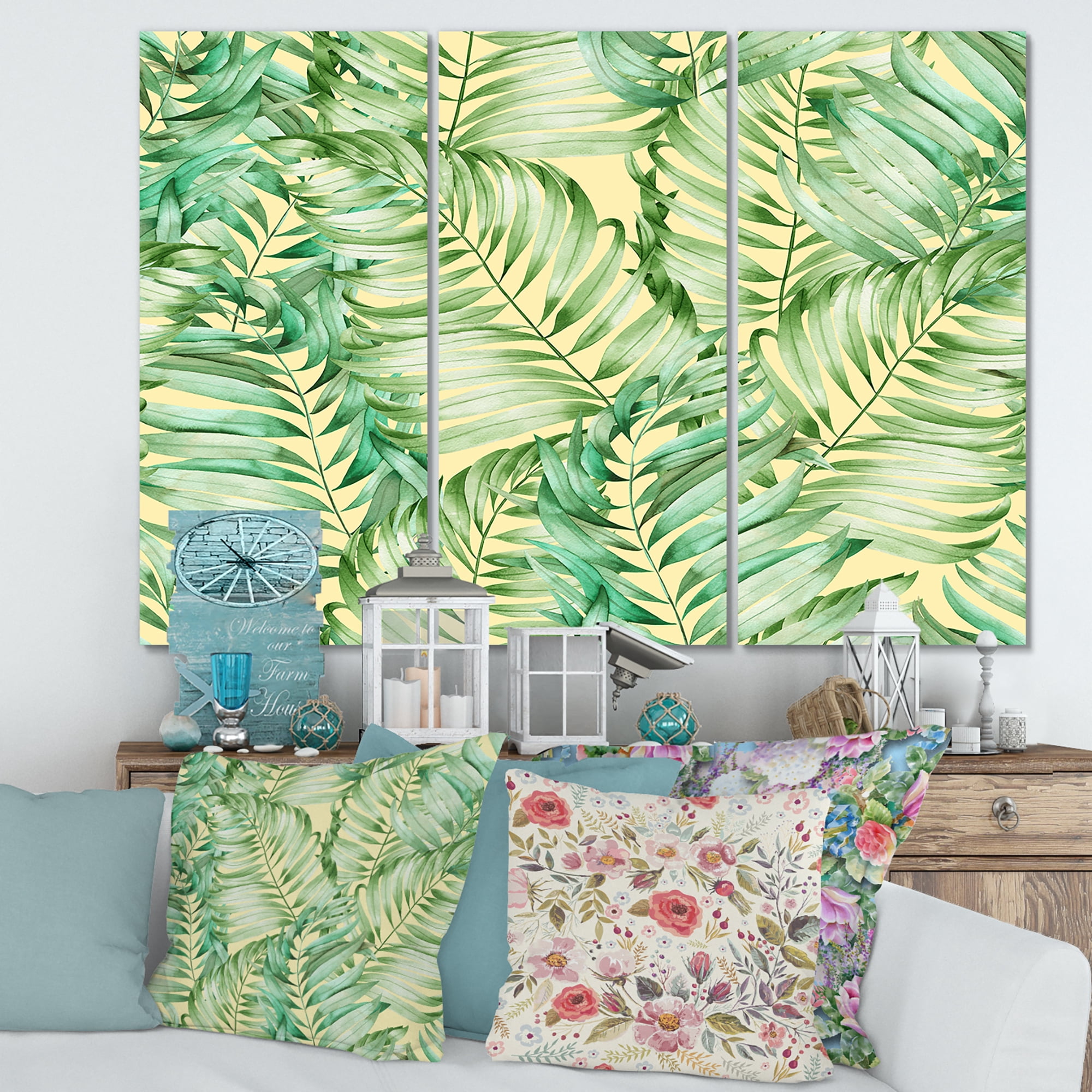Designart ' Tropical Green Leaves of Monstera ' Tropical Canvas Wall Art Print