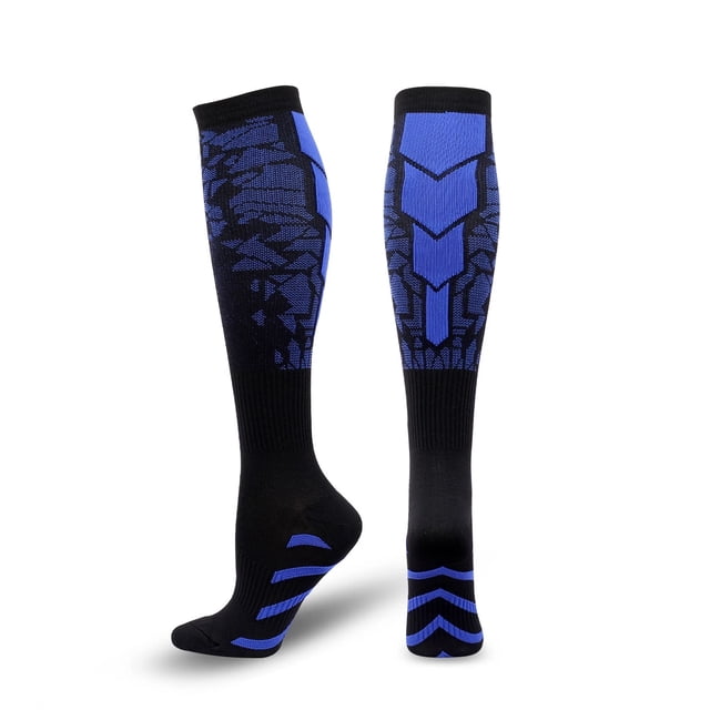 Bas de Compression pour Course Hommes Femmes Chaussettes de Sport Marathon Chaussettes de Randonnée 20-30mmHg Ajustement Vol Grossesse Varices Enflées QYS001-173-Bleu P-M