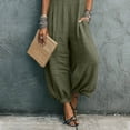 thumbnail image 4 of Women's Cotton‑Linen Spaghetti Strap Jumpsuit Solid‑Color Sleeveless Loose Harem‑Leg One‑Piece Pants with Side Pockets Green L(L), 4 of 8