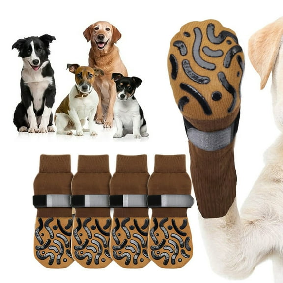 tasrioml 4Pcs Non-Slip Dog Socks with Silicone Grippers Licking Paws Prevention Adjustable Strap Breathable Waterproof Elastic Socks Dog Hardwood Floor Grip Socks
