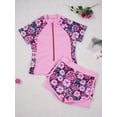 thumbnail image 6 of DPOIS Girls Short Sleeve Swimsuits Rashguard Sets Bathing Suits Pink Floral 6, 6 of 7