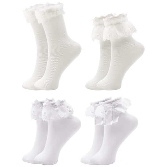 GIRACOA White Frilly Socks Women Girls Lace Socks with Bowties, White Ruffle Socks Beautiful Frilly Socks Cotton Socks Princess Style Dress Socks for Ladies Girls, Sports and Leisure