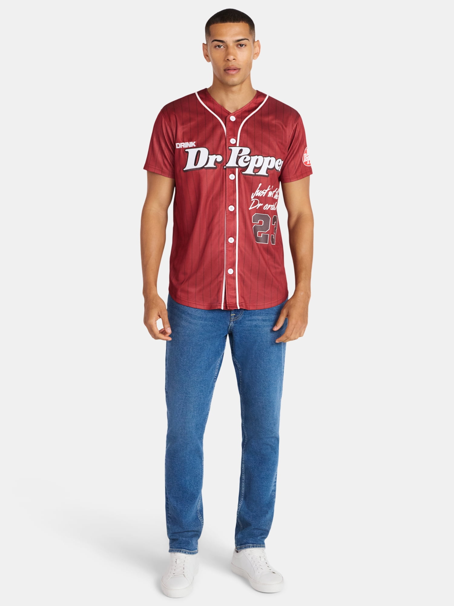 Dr Pepper Men's & Big Men's Graphic Button Up Jersey, Sizes XS-5XL