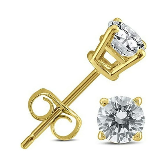14K Yellow Gold 4 Carat 4 Prong Solitaire Created Diamond Stud Earrings Plated by Paris Jewelry