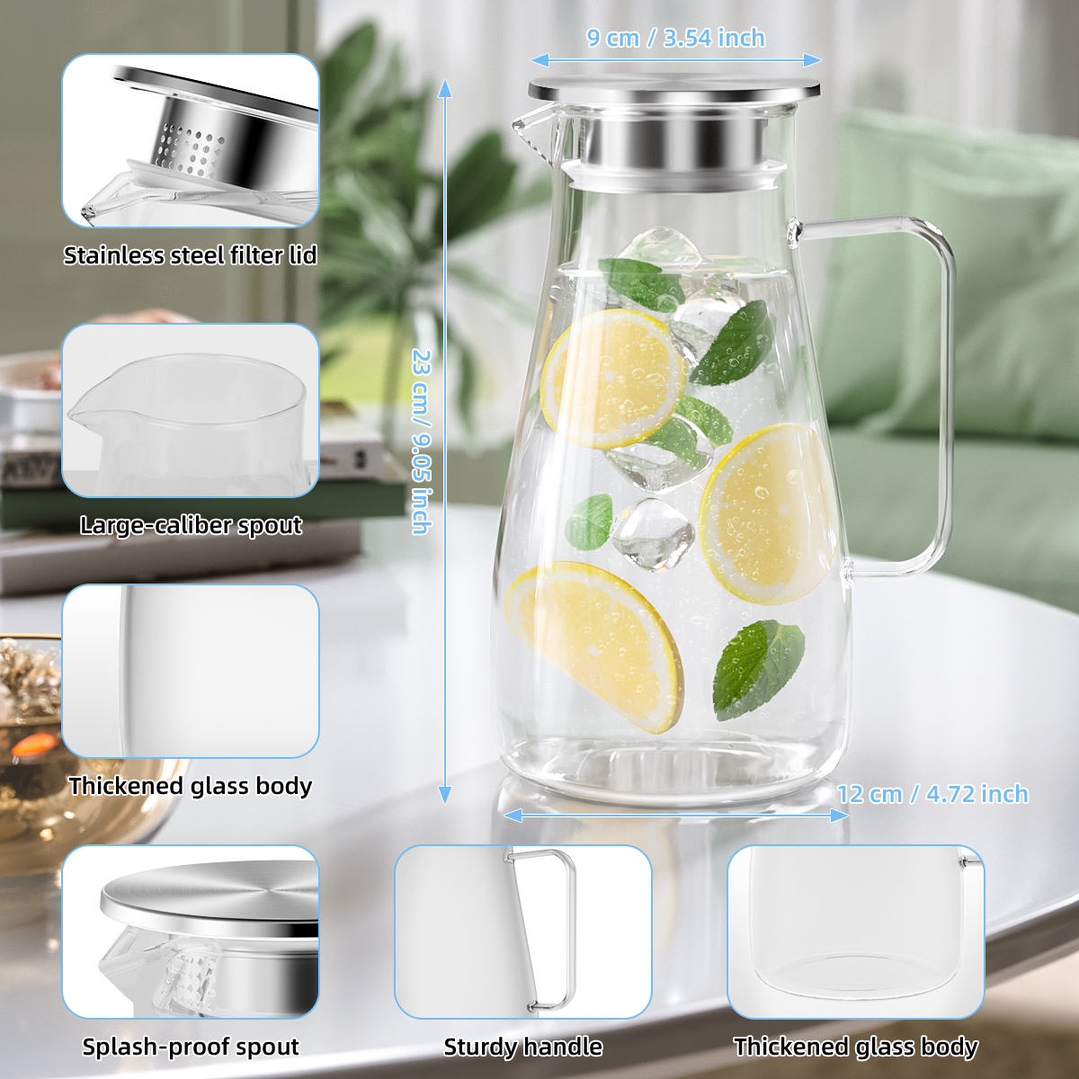 Xueyu 64oz Borosilicate Glass Water Pitcher with Lid photo 7