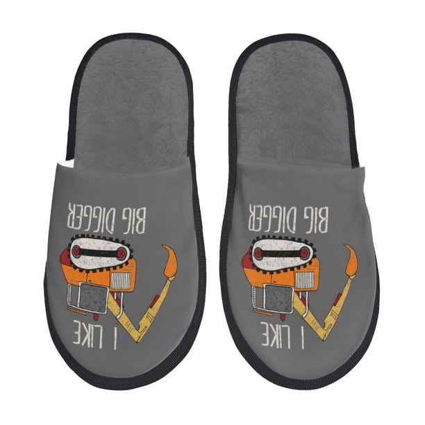 Balery I Like Big Digger Pantuflas de Casa de Felpa Silenciosas con Diseño Estampado, Zapatillas Cómodas Antideslizantes de Algodón para Interior-Medium