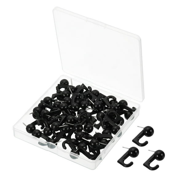 Uxcell Push Pin Hooks Plastic Head Wall Thumb Tack Hanging Nails, Black 100 Pack