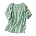 thumbnail image 1 of Blouse pour Femmes Chemise en Lin Respirante d'Été Décontractée Couleur Unie Ajourée Rou, 1 of 3