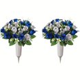 thumbnail image 1 of Flores artificiales para cementerio, juego de 2 rosas para decoración de tumbas, ramo conmemorativo para lápidas con jarrón para arreglos funerarios., 1 of 5