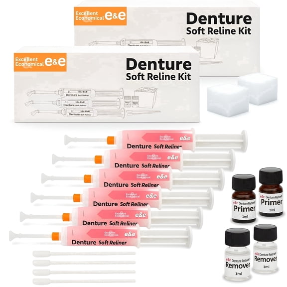 E&E Upper & Lower Denture Reline Kit – 3–6 Month Long-Lasting Soft Silicone Reliner, Refit Loose Dentures, Cushions Gums & Delivers Secure All-Day Comfort