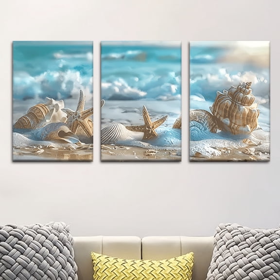 3pcs/Set, Canvas Painting--Unframed, Interesting Starfish Beach Art, Decorative Hanging Ornament, Living Room, Library, Office, Cafe, Bar, Abstract Art, Perfect Birthday, Holiday Gift, Valentine'S D