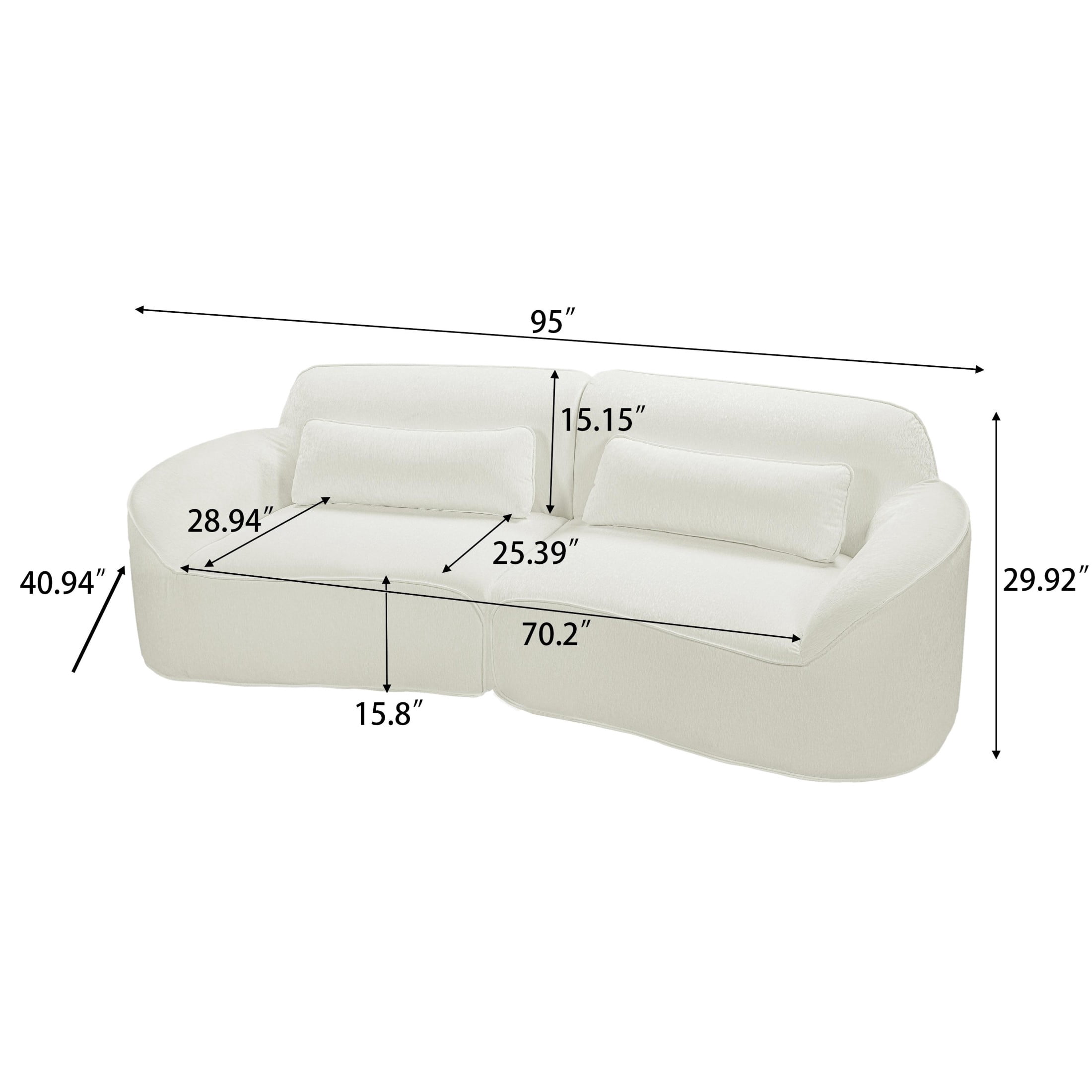 Christopher Knight Home 95" Modern Upholstered Curved Compressed Sectional Sofa with Pillows, Beige