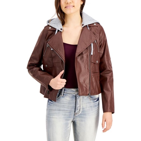 Jou Jou Juniors Hoodie Faux-leather Coat, Brown, Medium
