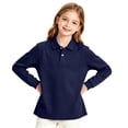 thumbnail image 6 of Girls Long Sleeve Collar Pique Polo Shirts Kids School Uniform Daily Tops Navy 150, 6 of 7