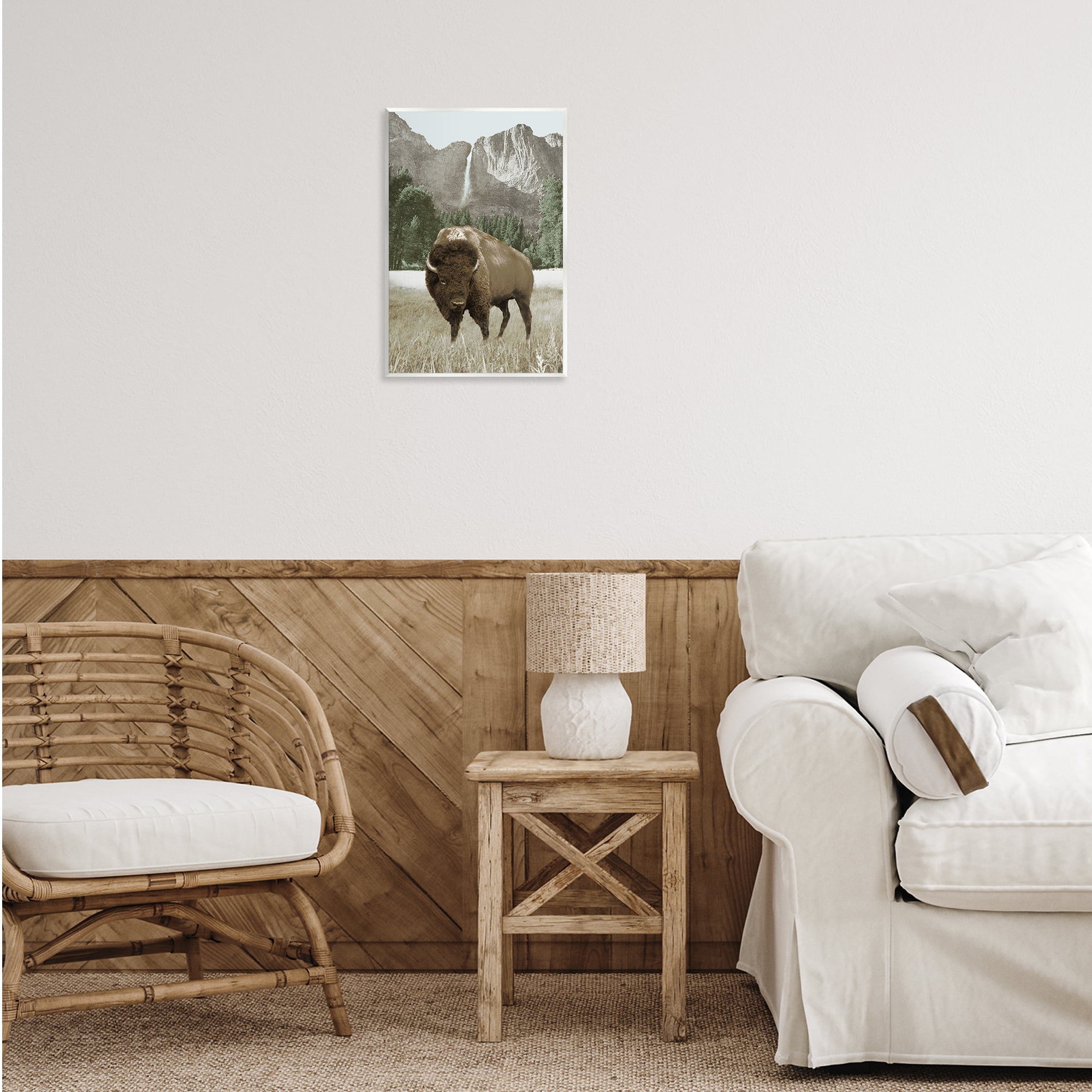 Stupell Industries Bison & Mountain Landscape Animals & Insects Photography Unframed Art Print Wall Art, 13 x 19