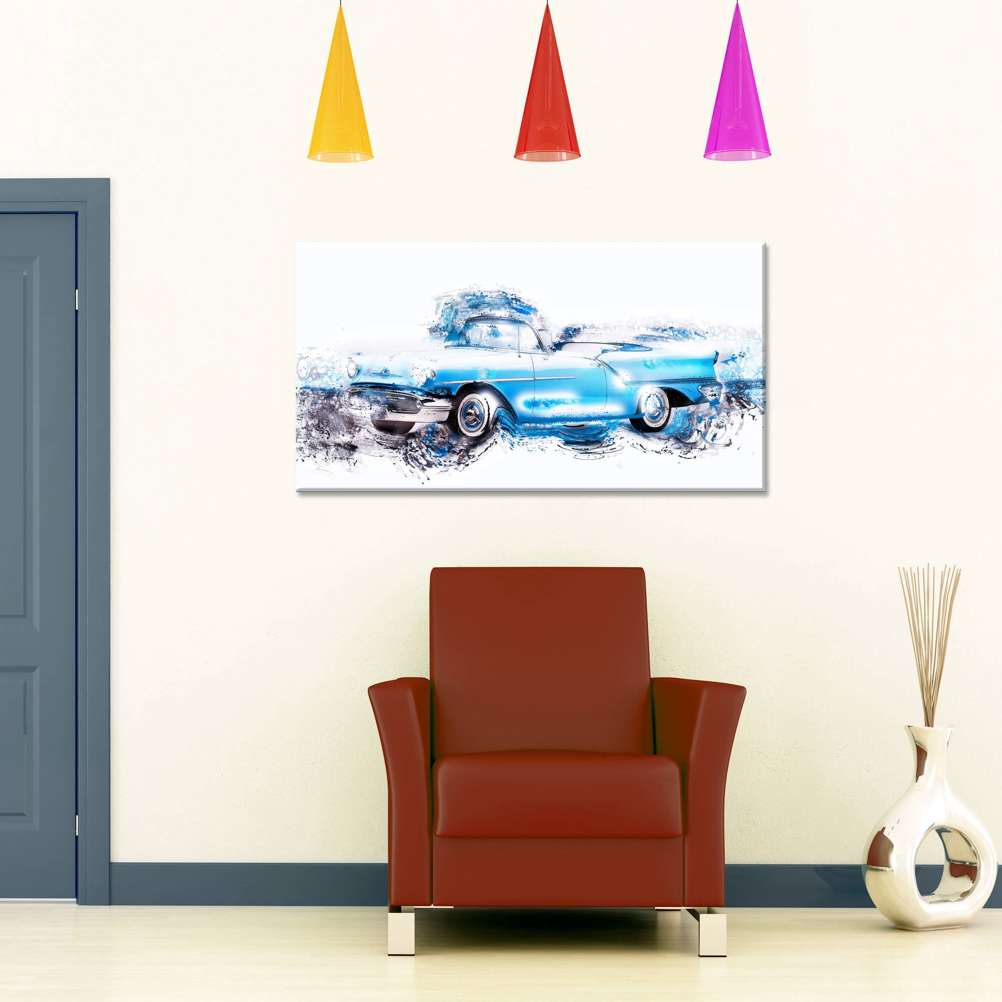DESIGN ART  "Baby Blue Vintage Car" Canvas Art Print