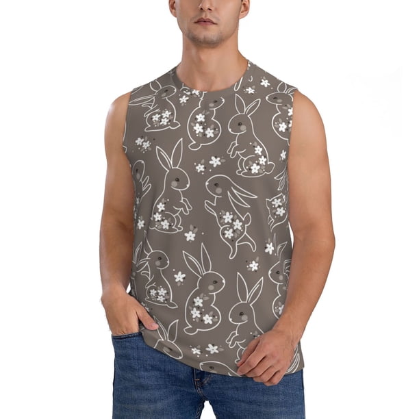 Balery Retro Bunny Camisetas sin mangas para hombre, absorbe la humedad y protege contra el mal olor.-Large