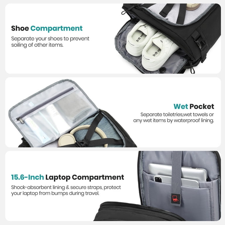 backpack with shoe and laptop compartments Joyway Travel Backpack for Women & Men Large Capacity Carry On Backpack with Shoe Compartment Waterproof Weekender Bag Laptop Backpack with Wide