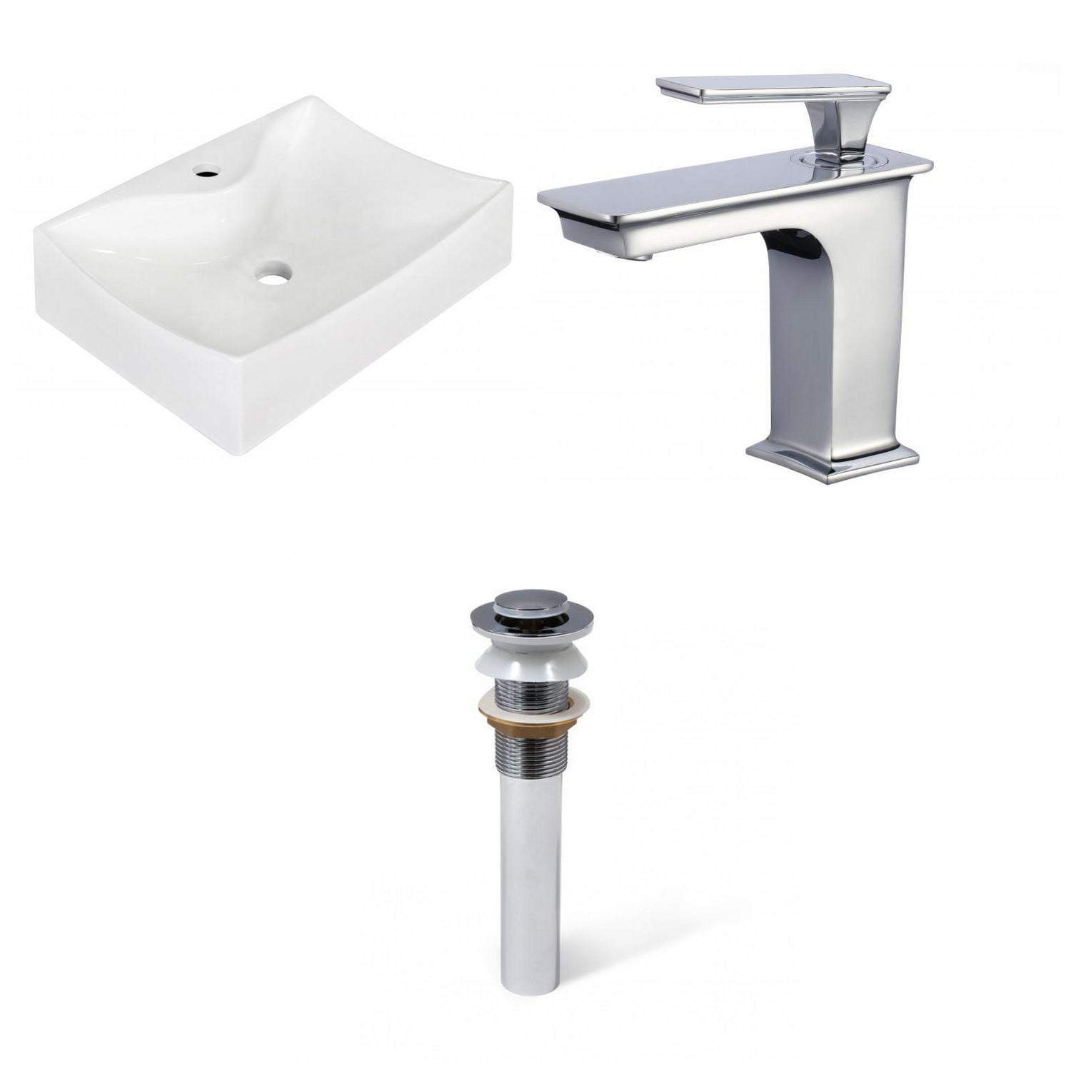 American Imaginations 21.5-in. W Wall Mount White Bathroom Vessel Sink Set For 1 Hole Wall Mount Faucet AI-34181