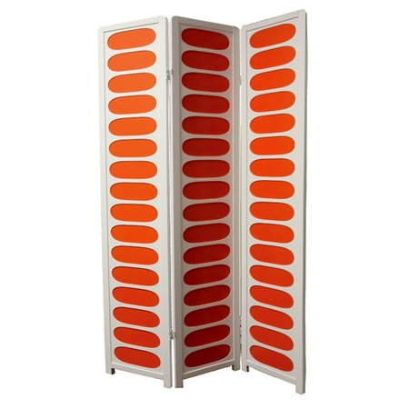3-Panel White+Orange Wooden Screen Room Divider