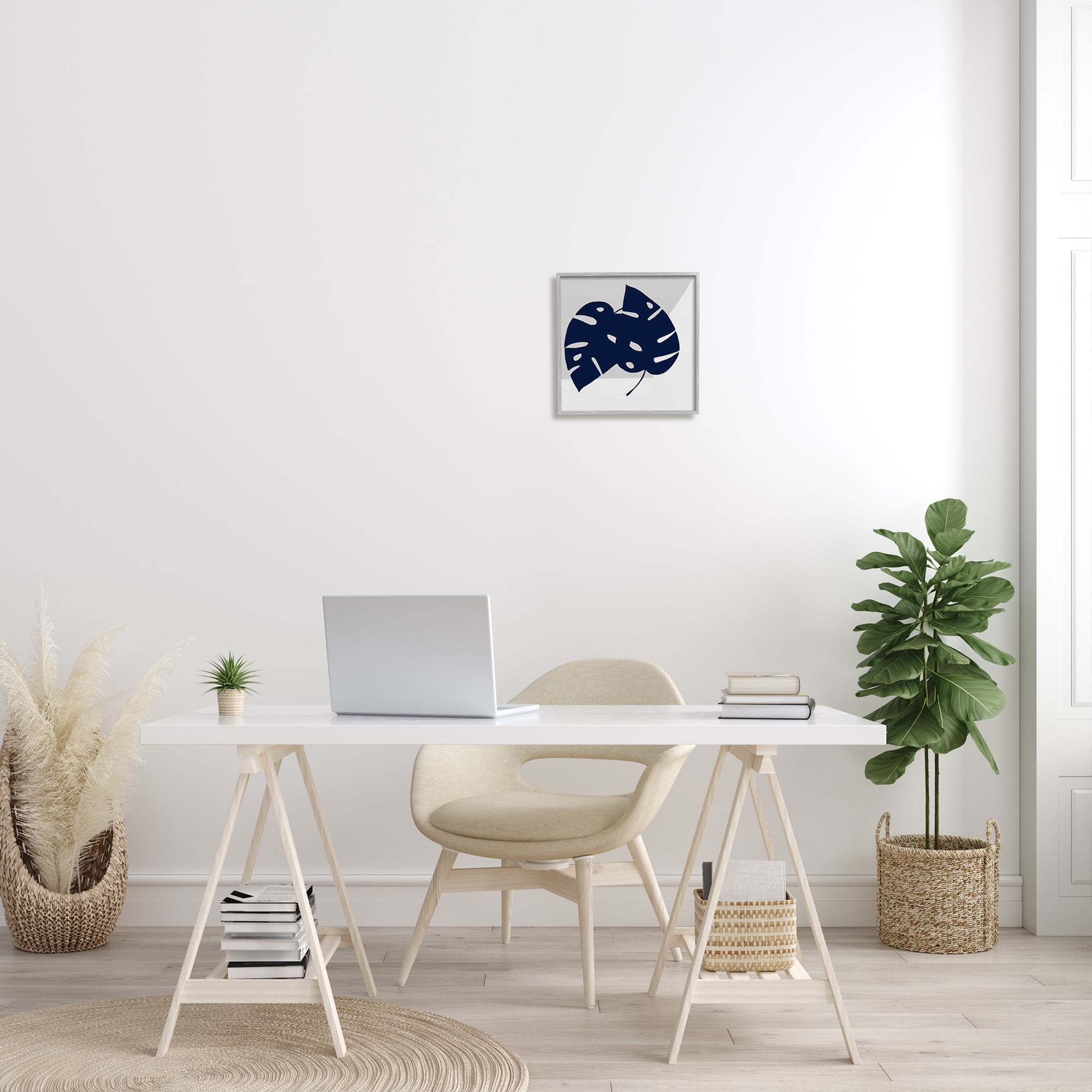 Stupell Industries Blue Monstera Leaf Silhouettes Geometric Grey Angles, 12 x 12, Designed by Ruth Fromstein