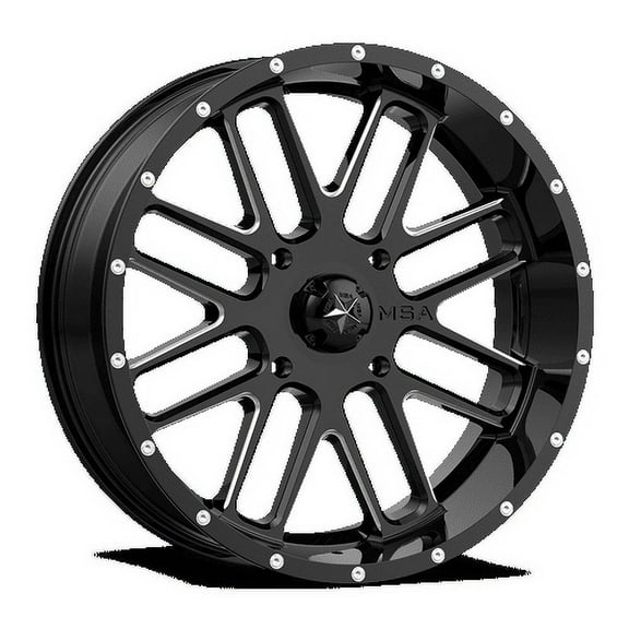 MSA Offroad Wheels Aluminum Rim M35 BANDIT 18X7in Gloss Black Milled Finish, M35-018756M