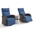 thumbnail image 4 of OPOHORO 59" Outdoor Wicker Swivel Chaise Lounge Set of 2 with Cushion, Adjustable Backrest & Side Table, Blue Patio Recliner for Poolside or Backyard, 4 of 12