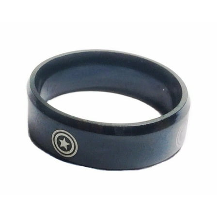 Captain America Repeat Shield Logo Black Aluminum Band Ring Size 8