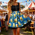 thumbnail image 2 of Unir Women Oktoberfest Hop Print High Waist Bow Tie Apron Skirt Flared Satin Festival Mini Bottom 1PC S-M-L, 2 of 5