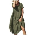 thumbnail image 2 of CHOK jusqu'à 35% de Rabais sur les Robes d'Été en Lin de Coton pour Femmes à Manches Courtes Robes Midi avec Poches Cadeaux pour Femmes Vert 3XL, 2 of 6