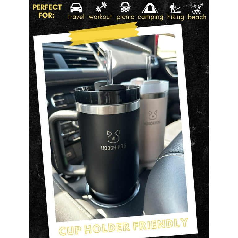 Hooch|hog 40 oz. Tumbler with Handle Lid and Straw | Reusable Insulated Cup and Water Tumbler | Cup Holder Friendly (Black)