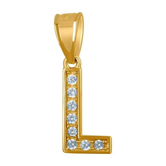 10k Yellow Gold Unisex Cubic Zirconia L Alphabet Letter Name Personalized Monogram Initial Charm Pendant Necklace 16.4x5