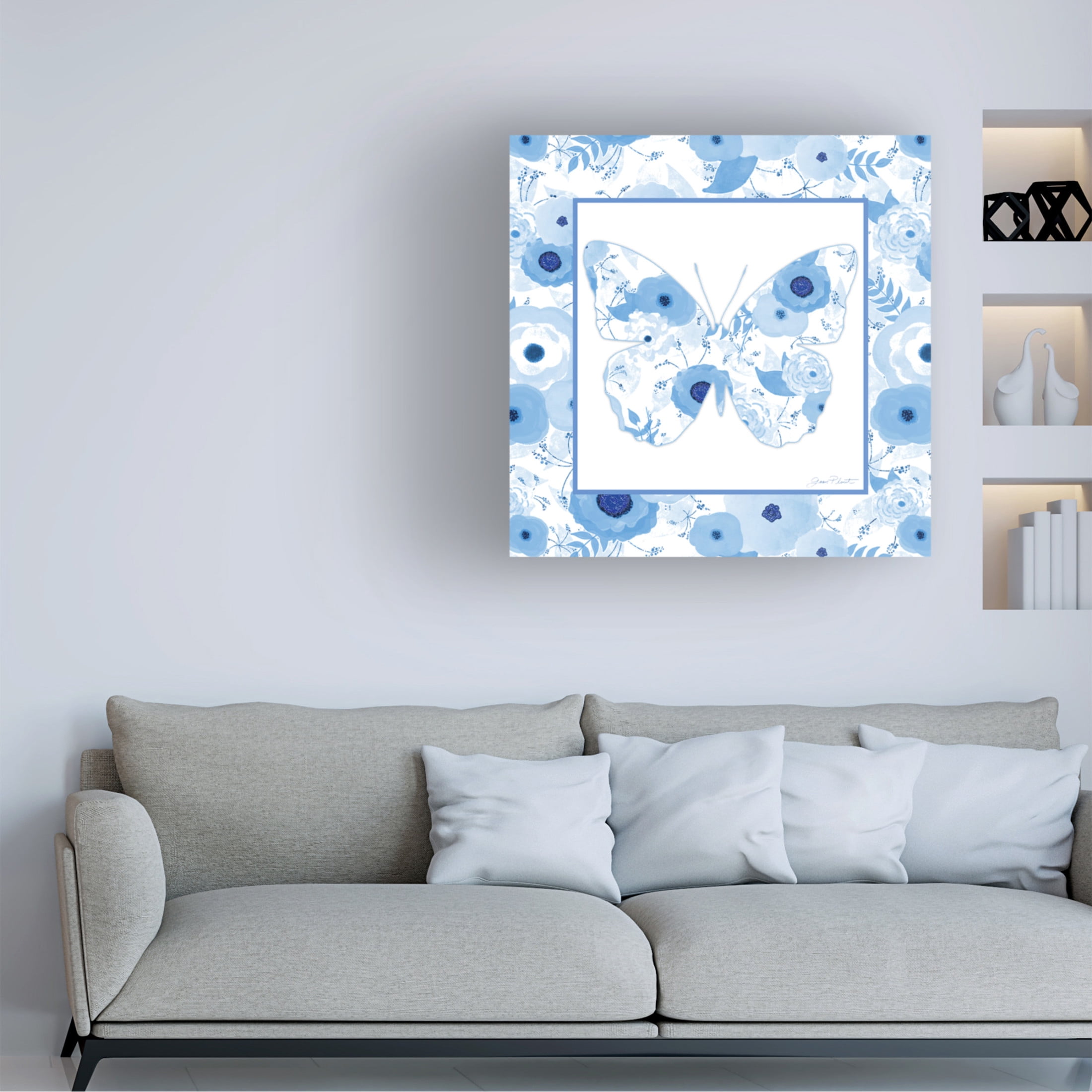Canvas Wall Art - Jean Plout 'Beautiful Blue Butterflies D' Wall Art for Living Room, Bedroom, or Office Décor by Trademark Fine Art - 24 x 24 Inches