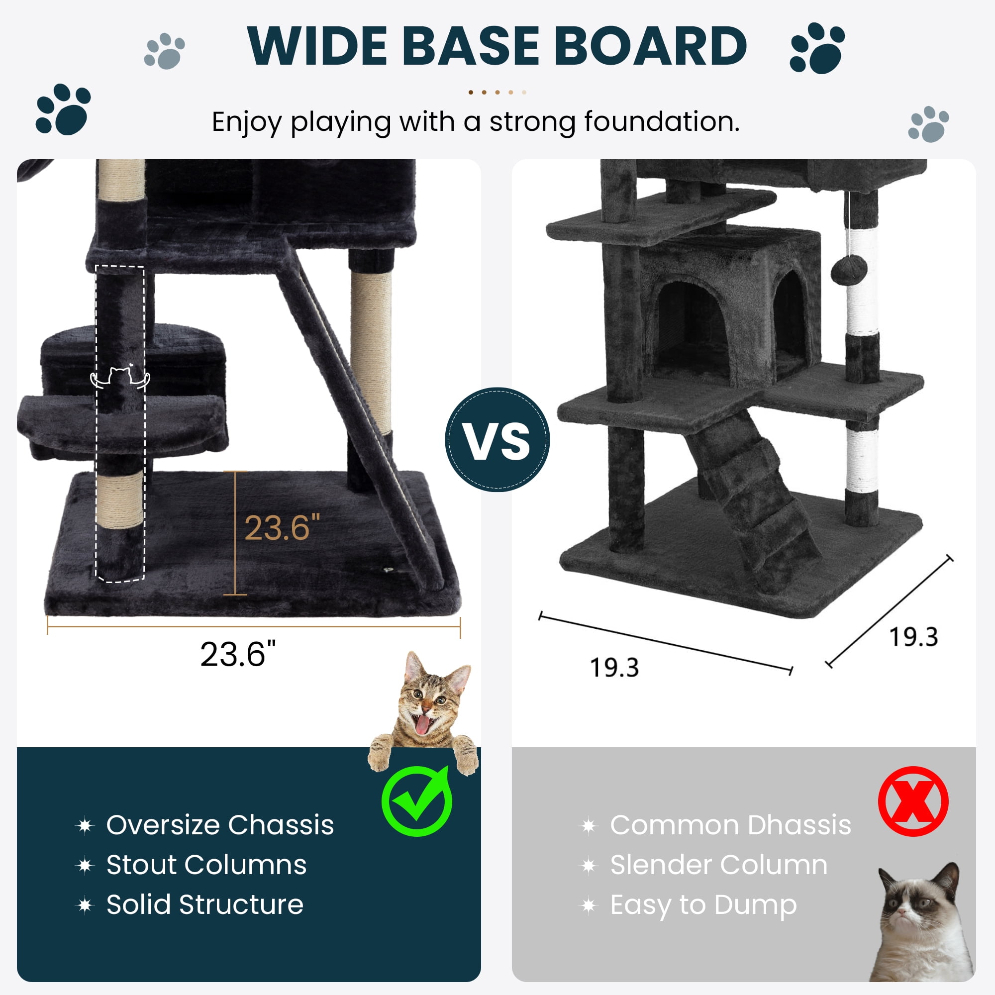 Merrland 65.7 " Large Cat Tree Tower Condo for Cats with 2 Scratching Ramps, Hammock & Scratching Posts, Dark Blue