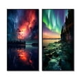 thumbnail image 2 of Designart "Magical Aurora Borealis Serene Arctic Lake V" Northern Lights Framed Wall Art Set Of 2 - Traditional Red Framed Wall Art Set Of 2, 2 of 6