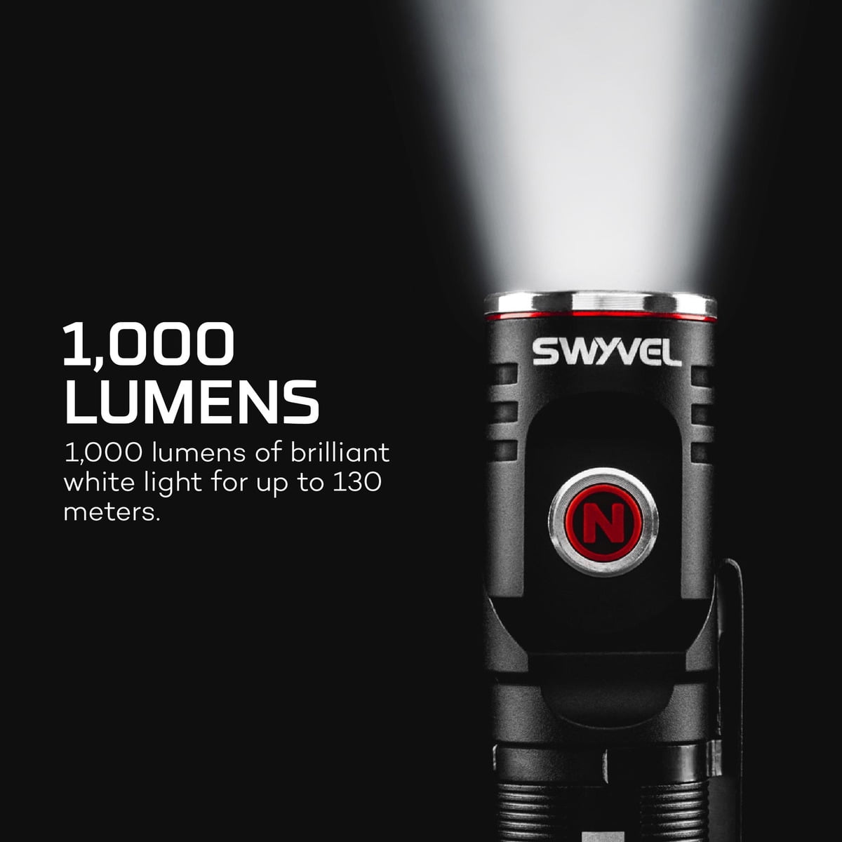 "NEBO SWYVEL 1000 Lumen Rechargeable Flashlight: Rotating Head, 5 Modes, Magnetic Base - Black"
