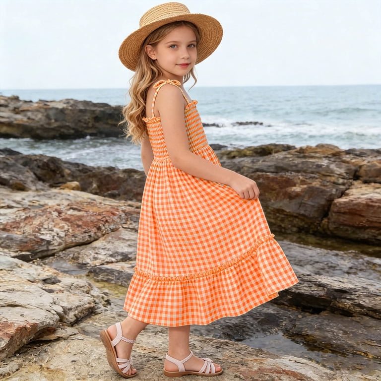 girls smocked midi dress Girls Smocked Tiered Dress