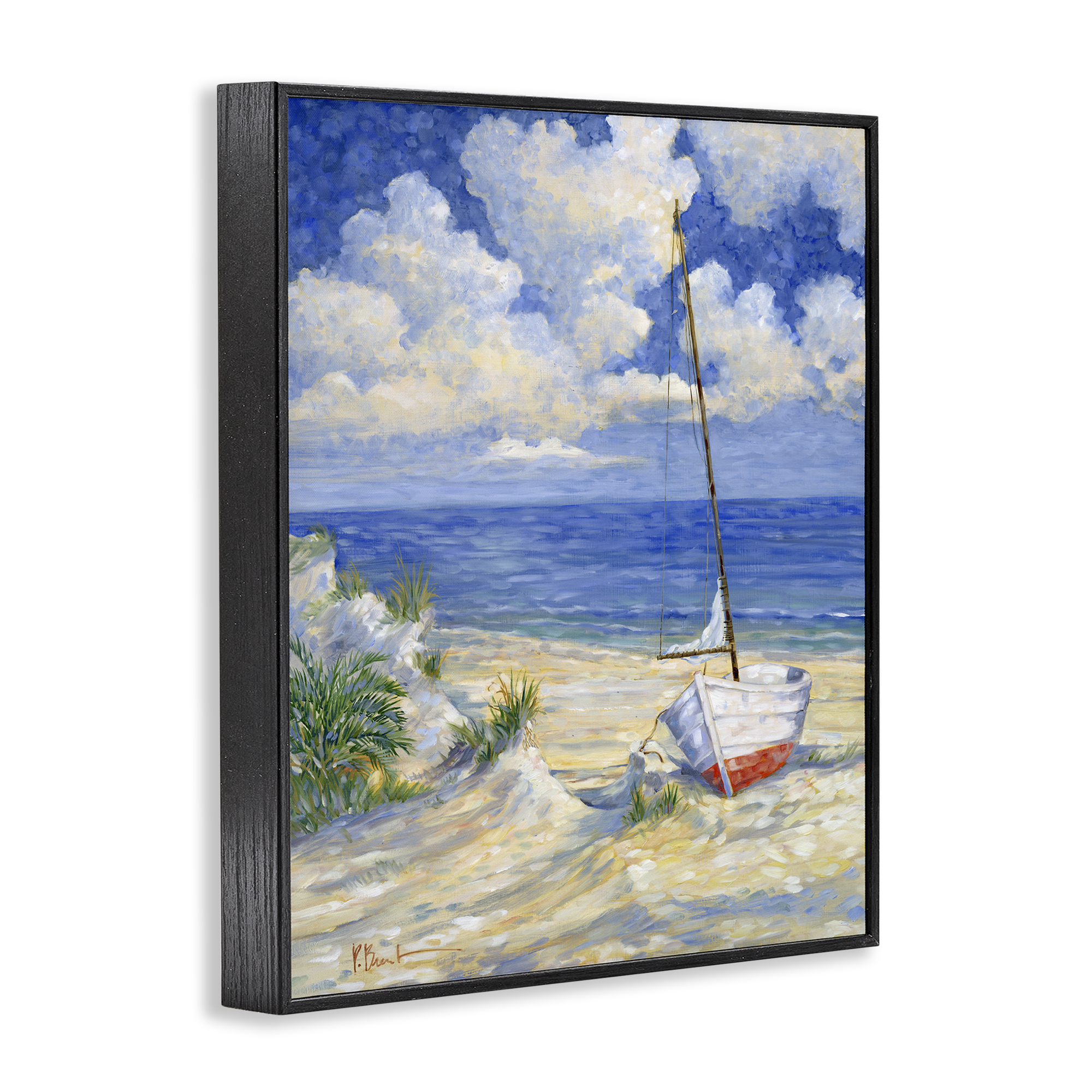 Stupell Industries Costa Del Sol View Transportation Painting Black Framed Art Print Wall Art, 16 x 20