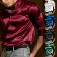 thumbnail image 4 of Fule Mens Satin Silk Dress Shirt Long Sleeve Casual Button Down Shirts Wedding Party, 4 of 9