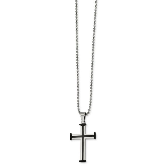 Primal Steel Stainless Steel Polished Black IP-plated Cross 22-inch Necklace